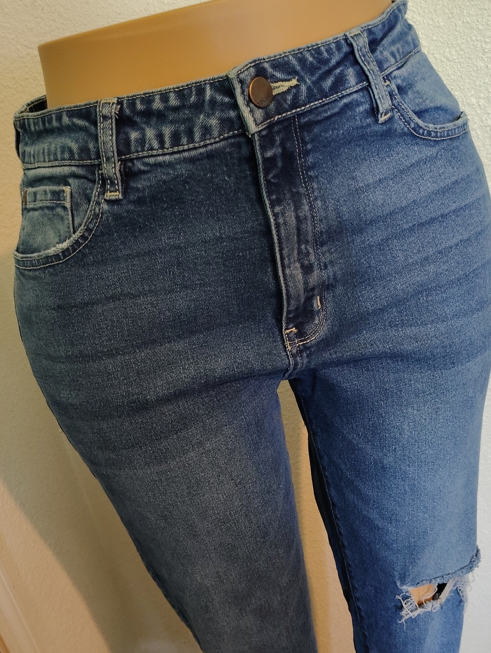 Nature Denim High-Rise Women's Blue Distressed Mom Jeans - Picture 3 of 8